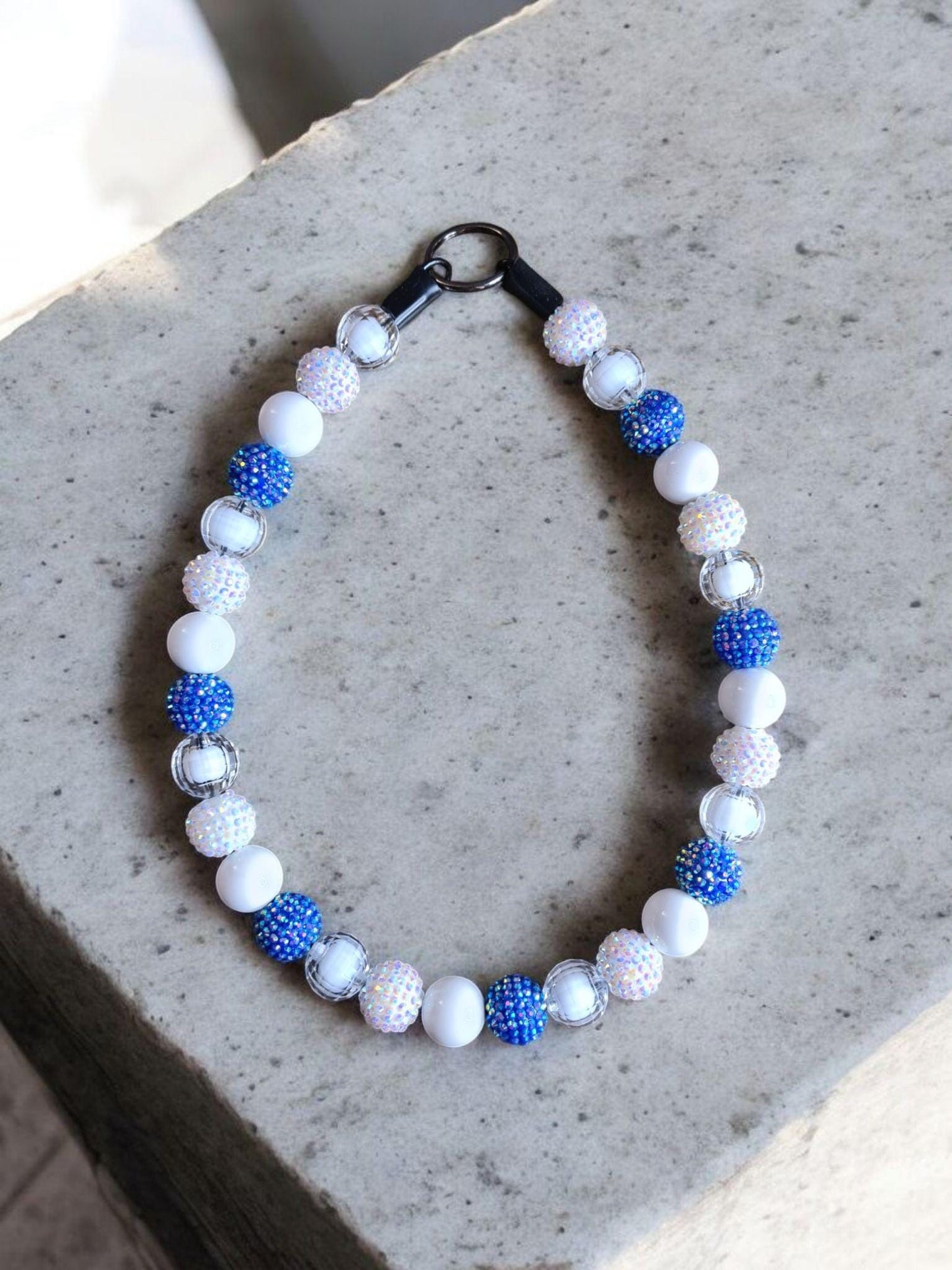 Aura Blue - Beaded Dog Collar – Iridescent Handmade Pet Necklace – Sparkly Custom Collar for Small to Large Dogs