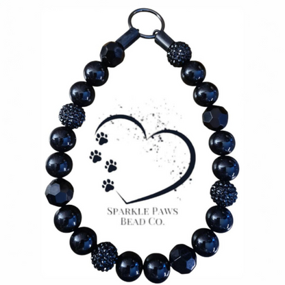 Onyx Beaded Dog Collar – Handmade All Black Dog Necklace – Custom Monochrome Pet Accessory for Small to Large Dogs - Beaded Dog Collar