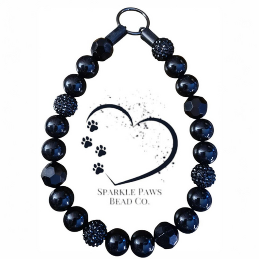 Onyx Beaded Dog Collar – Handmade All Black Dog Necklace – Custom Monochrome Pet Accessory for Small to Large Dogs - Beaded Dog Collar