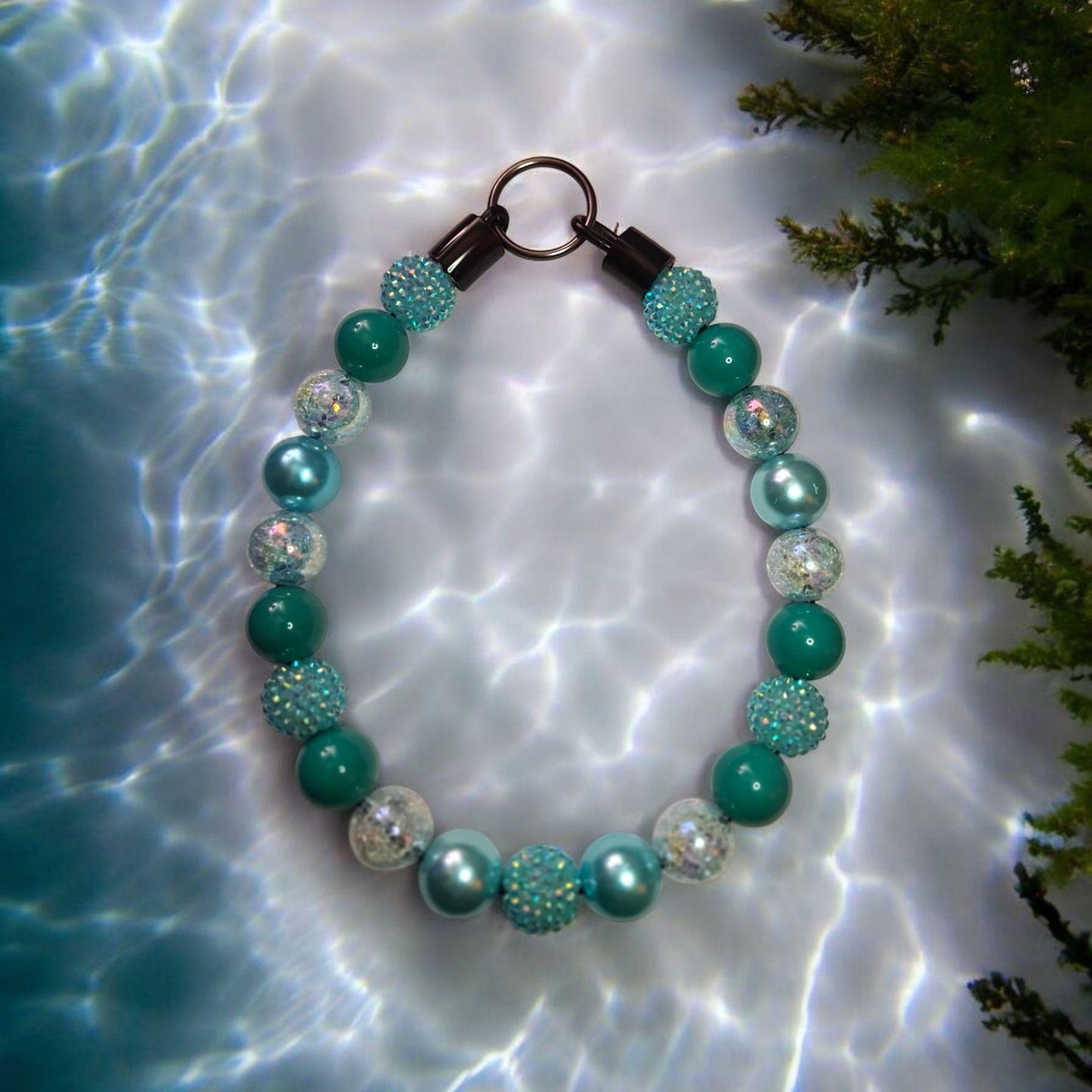Sea Queen Beaded Dog Collar – Handmade Ocean-Inspired Dog Necklace – Teal Mermaid Pet Accessory for Small to Large Dogs - Beaded Dog Collar