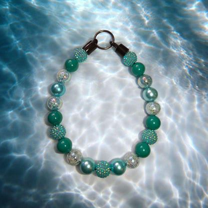 Sea Queen Beaded Dog Collar – Handmade Ocean-Inspired Dog Necklace – Teal Mermaid Pet Accessory for Small to Large Dogs - Beaded Dog Collar