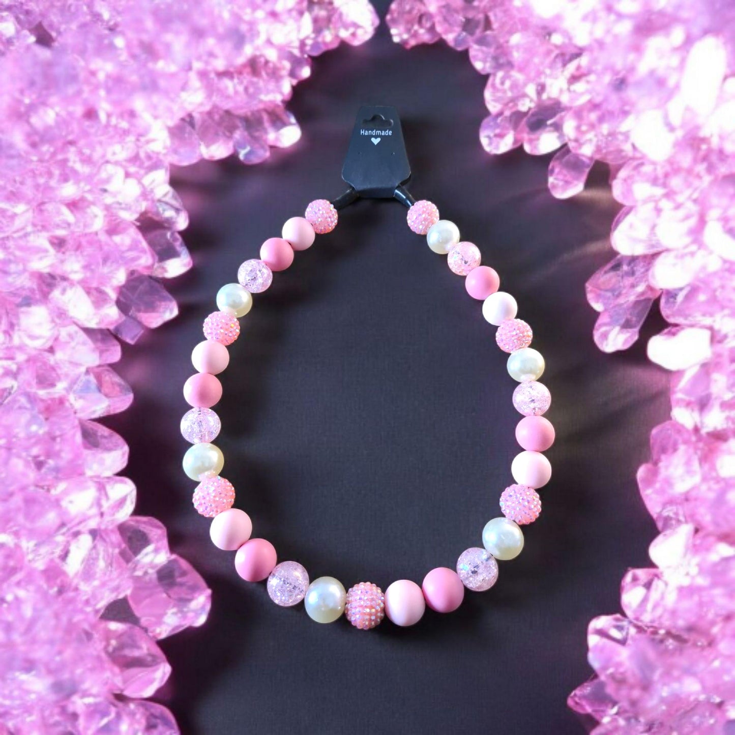 Princess Beaded Dog Collar – Handmade Pastel Pink Dog Necklace – Pearl & Sparkle Pet Accessory for Small to Large Dogs, Beaded Dog Collar