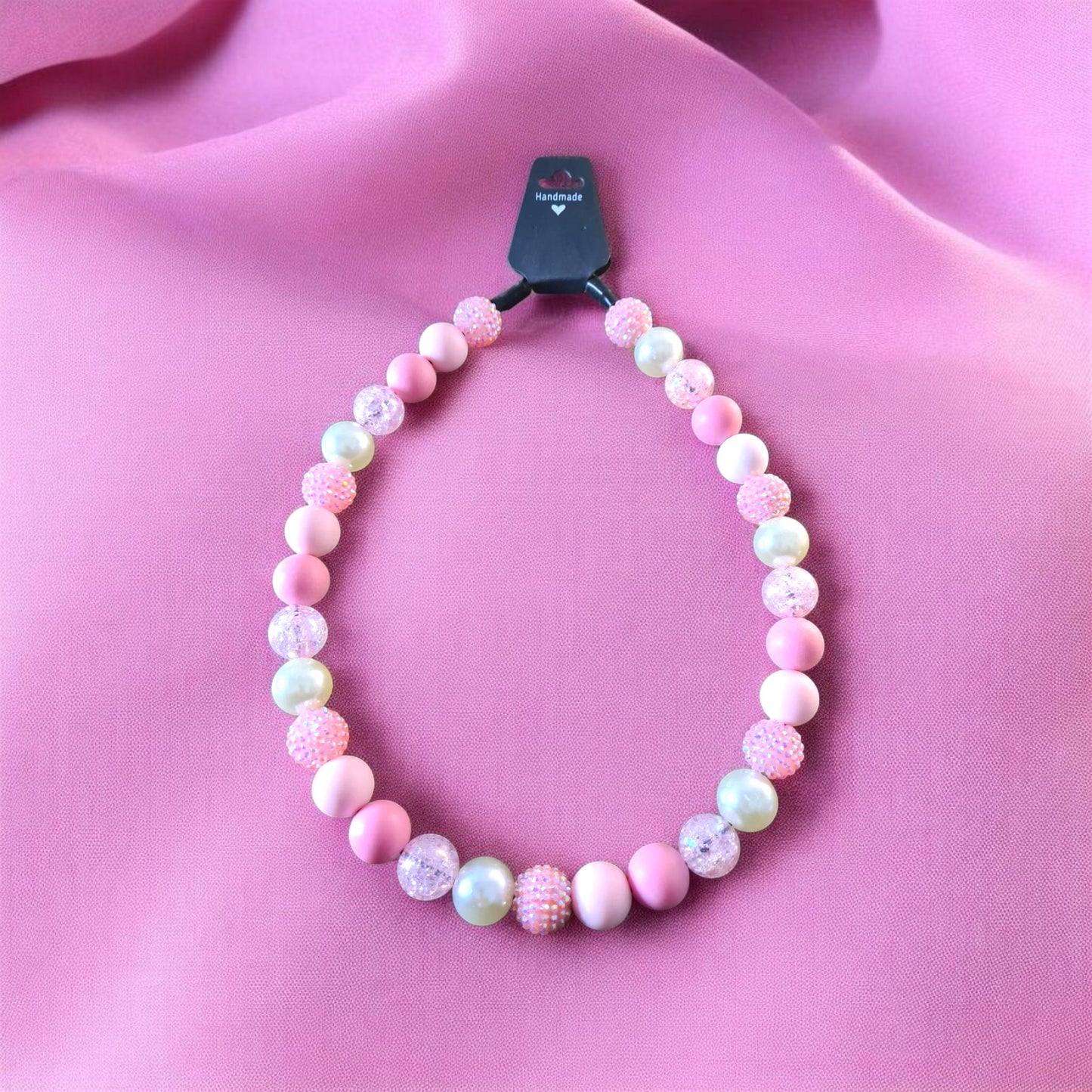 Princess Beaded Dog Collar – Handmade Pastel Pink Dog Necklace – Pearl & Sparkle Pet Accessory for Small to Large Dogs, Beaded Dog Collar