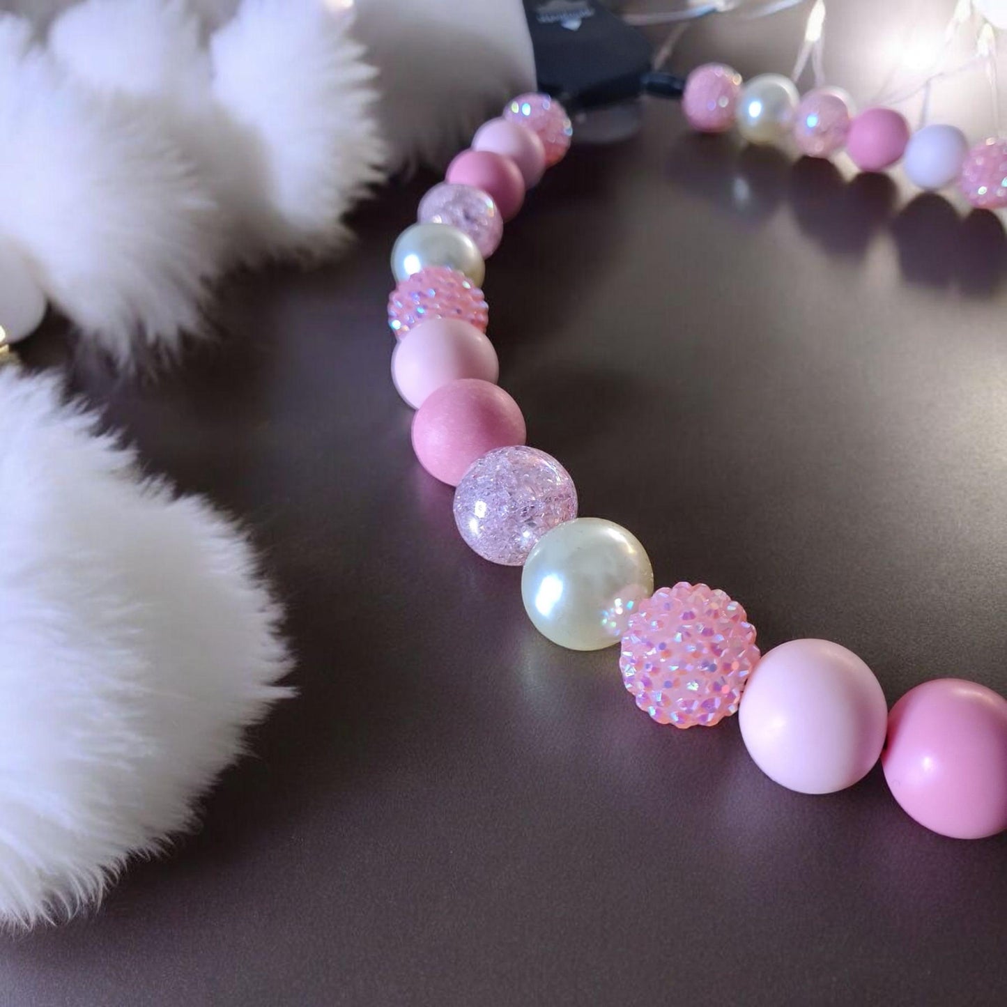 Princess Beaded Dog Collar – Handmade Pastel Pink Dog Necklace – Pearl & Sparkle Pet Accessory for Small to Large Dogs, Beaded Dog Collar