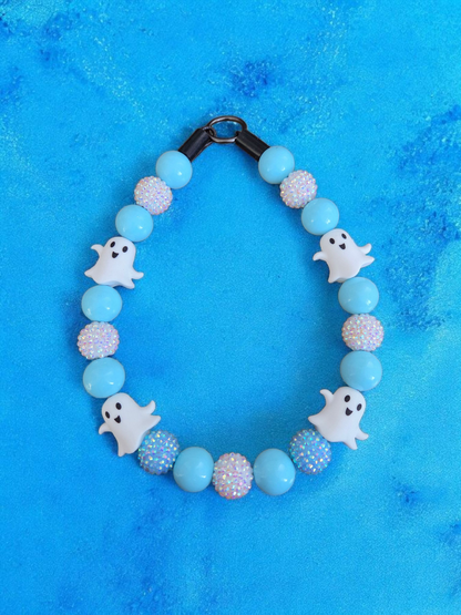 Bootiful Blue Halloween Dog Collar – Custom Colours & Beads – Handmade Pet Necklace – Custom Collar for All Size Dogs