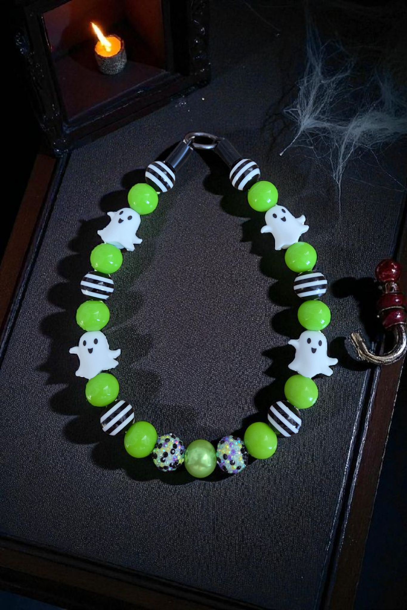 Slimer Halloween Dog Collar – Custom Colours & Beads – Handmade Pet Necklace – Custom Collar for All Size Dogs