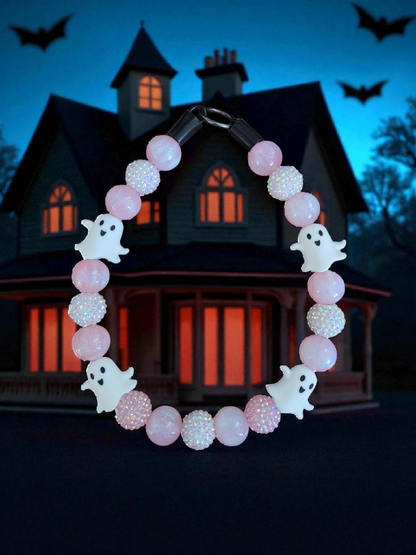 Pink a Boo Halloween Dog Collar – Custom Colours & Beads – Handmade Pet Necklace – Custom Collar for All Size Dogs