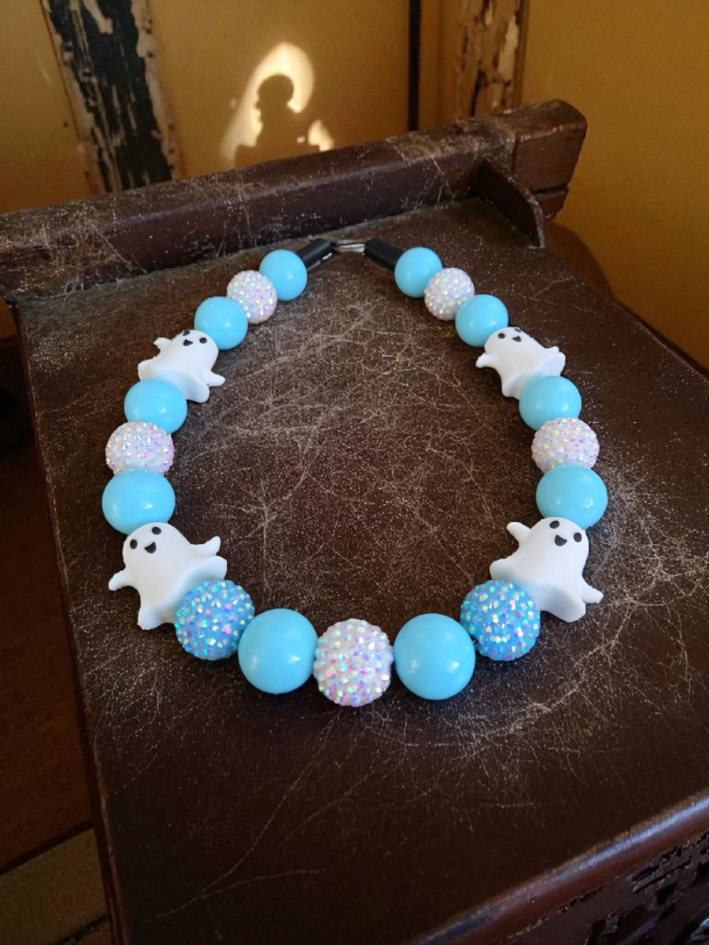 Bootiful Blue Halloween Dog Collar – Custom Colours & Beads – Handmade Pet Necklace – Custom Collar for All Size Dogs