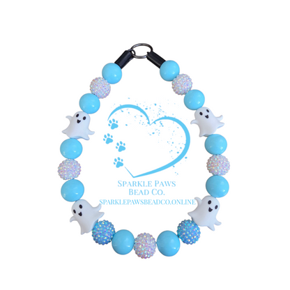 Bootiful Blue Halloween Dog Collar – Custom Colours & Beads – Handmade Pet Necklace – Custom Collar for All Size Dogs