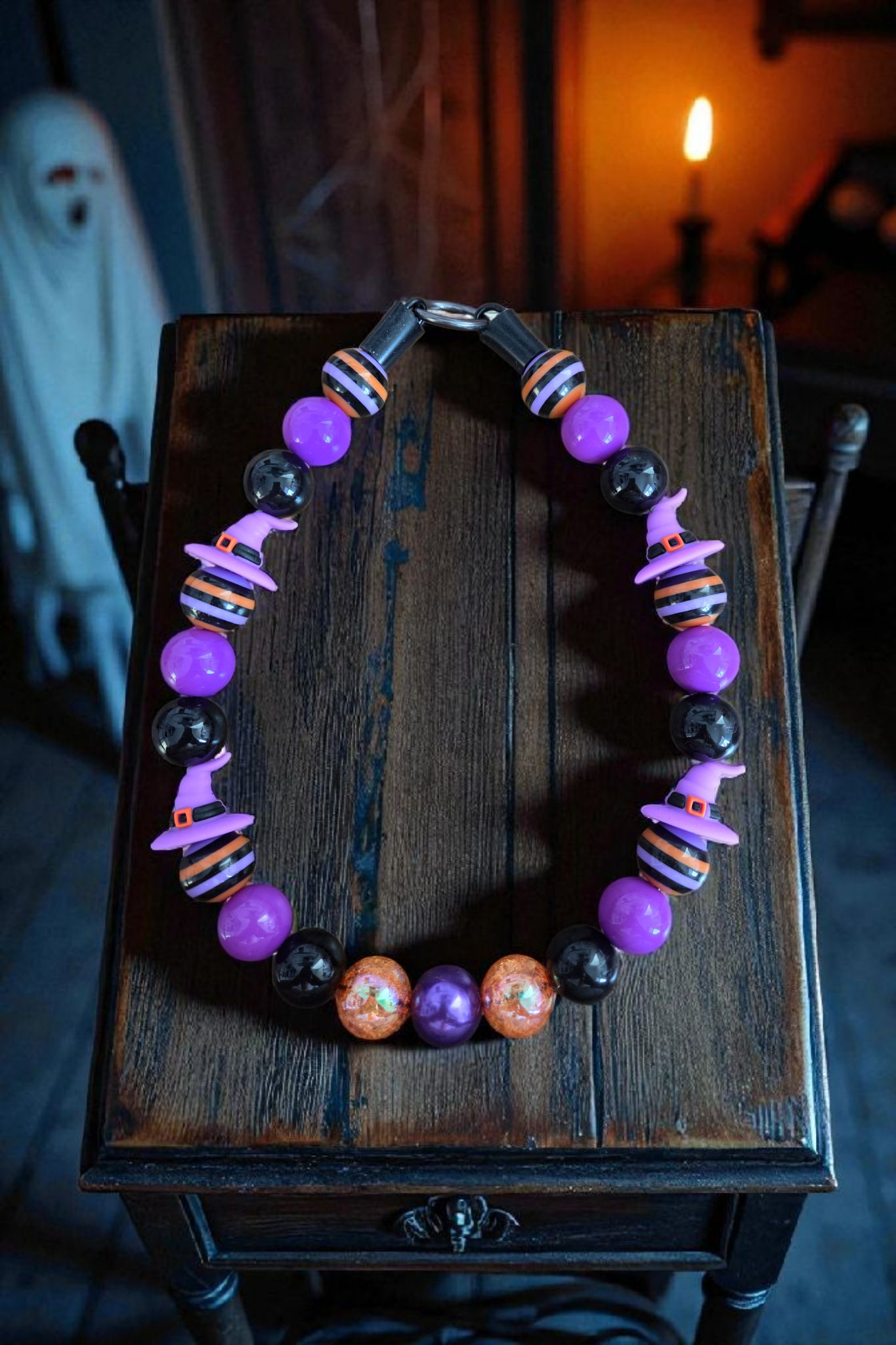 Wicked Winnie Halloween Dog Collar – Custom Colours & Beads – Handmade Pet Necklace – Custom Collar for All Size Dogs