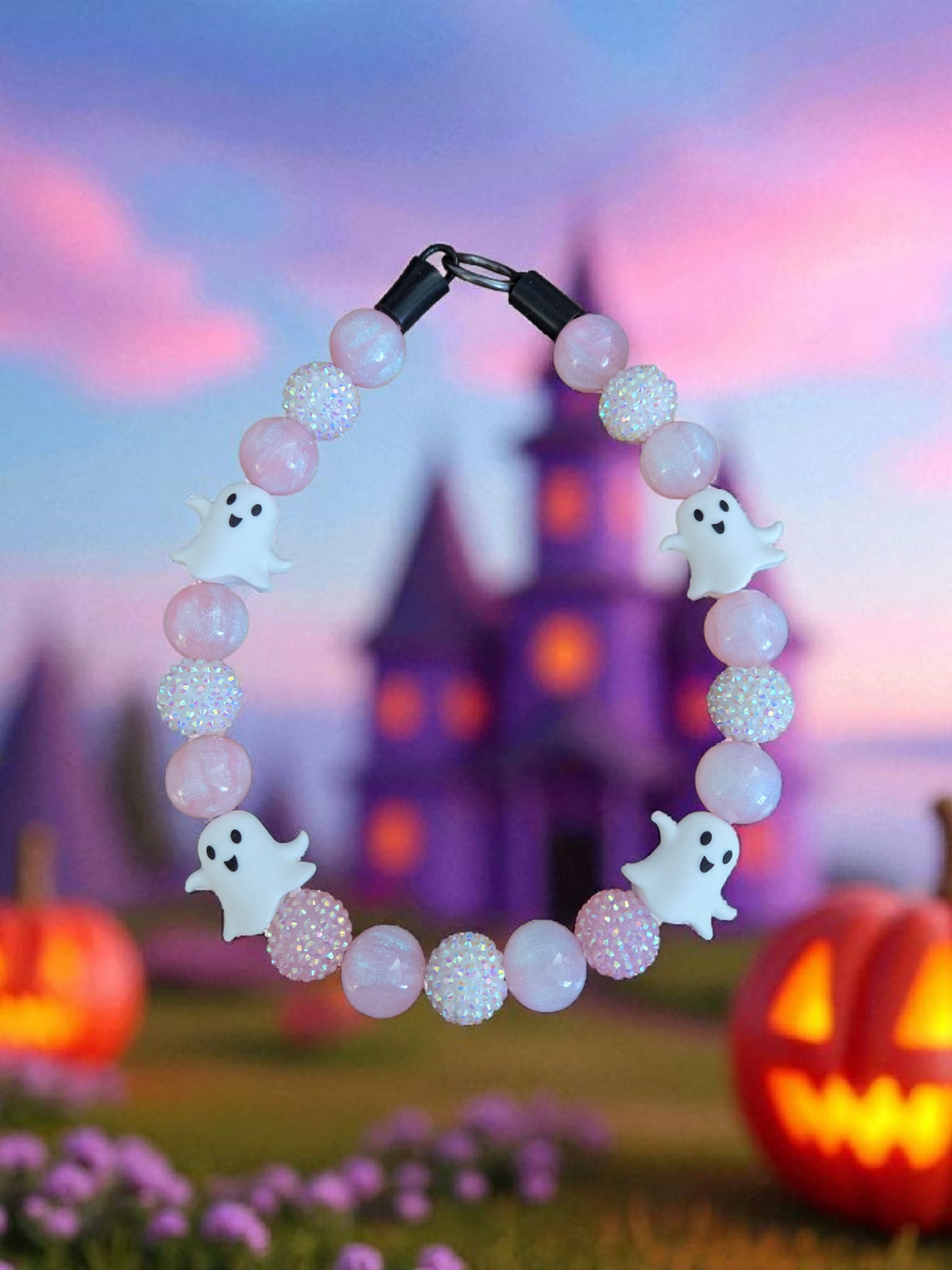 Pink a Boo Halloween Dog Collar – Custom Colours & Beads – Handmade Pet Necklace – Custom Collar for All Size Dogs