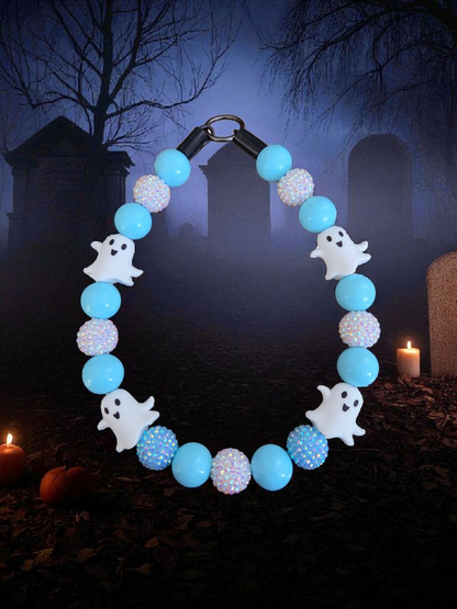 Bootiful Blue Halloween Dog Collar – Custom Colours & Beads – Handmade Pet Necklace – Custom Collar for All Size Dogs