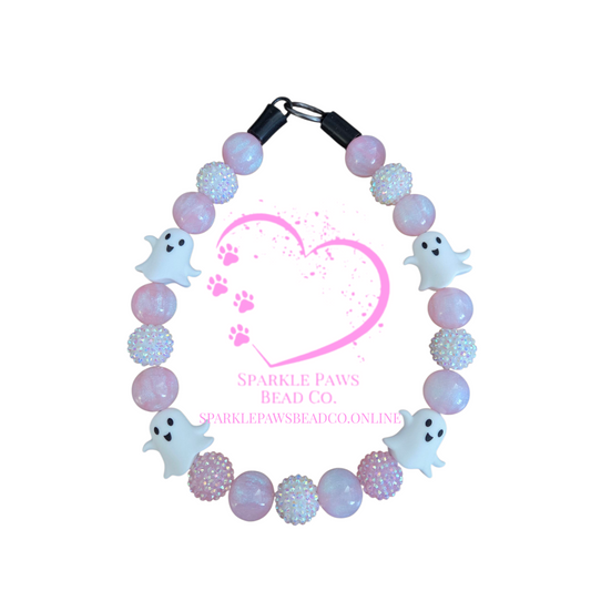 Pink a Boo Halloween Dog Collar – Custom Colours & Beads – Handmade Pet Necklace – Custom Collar for All Size Dogs
