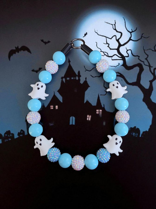 Bootiful Blue Halloween Dog Collar – Custom Colours & Beads – Handmade Pet Necklace – Custom Collar for All Size Dogs