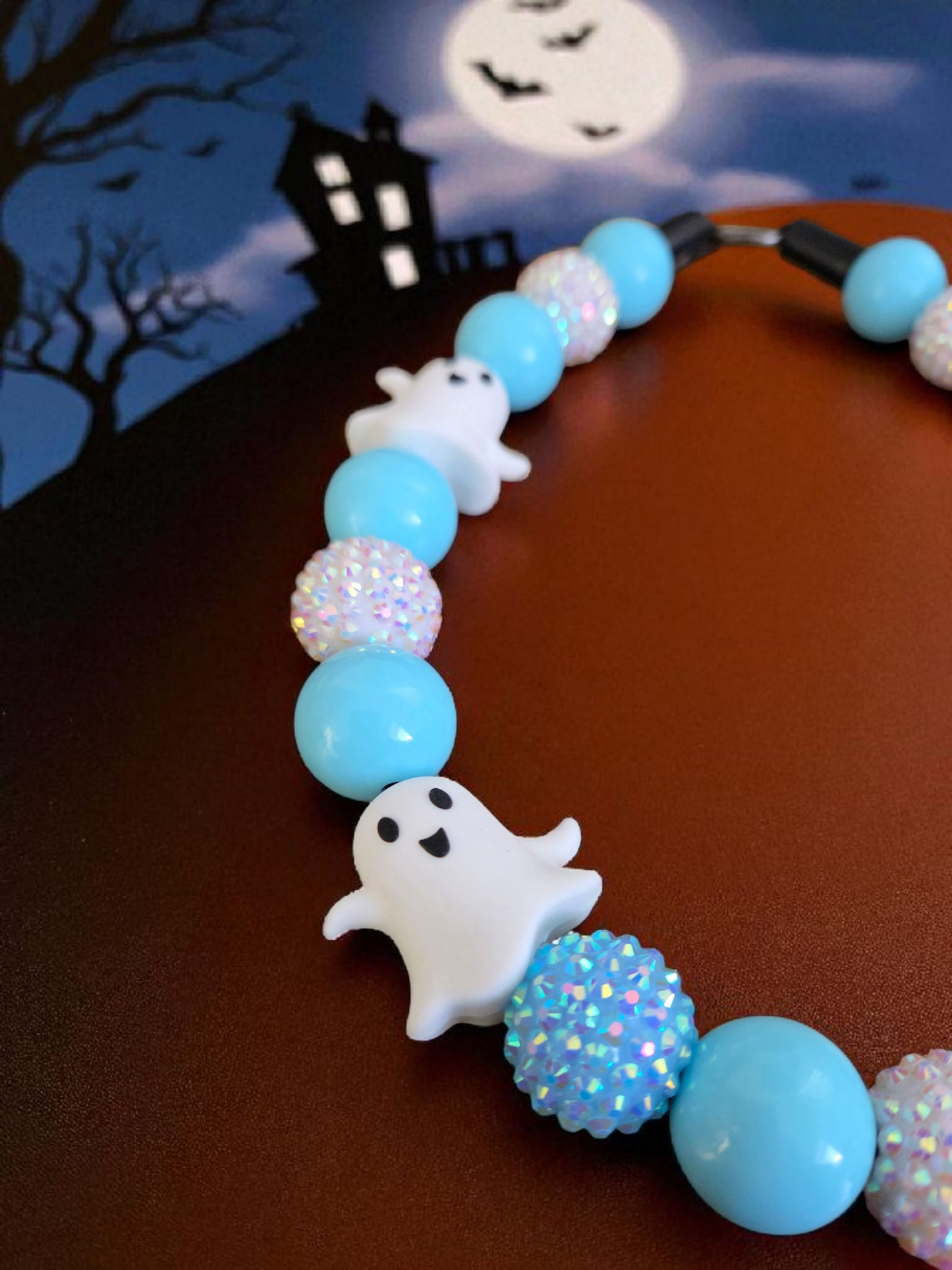 Bootiful Blue Halloween Dog Collar – Custom Colours & Beads – Handmade Pet Necklace – Custom Collar for All Size Dogs
